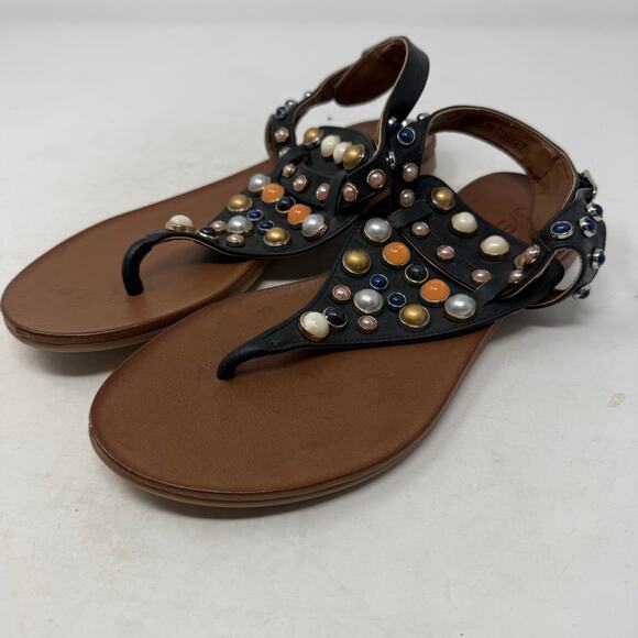 J/Slides Black Beaded Gemstone T-Strap Sandals Size EU 37 - Picture 11 of 11